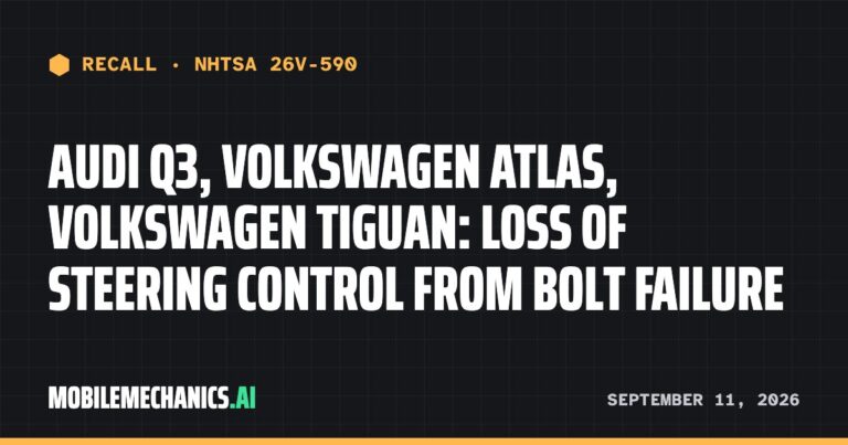 2018–2021 Audi Q3, Volkswagen Atlas and Volkswagen Tiguan recalled: Loss of Steering Control from Bolt Failure