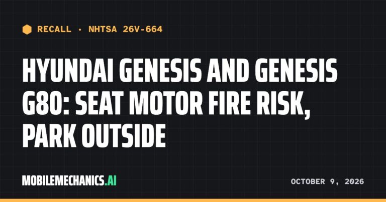 Hyundai recalls 2015–2016 Genesis and 2017–2020 Genesis G80: Power Seat Motors May Overheat and Catch Fire