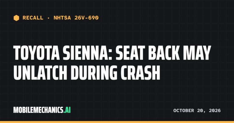 Toyota recalls 2022–2026 Sienna: Seat Back May Unlatch During Crash