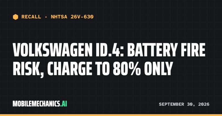 Volkswagen recalls 2023–2026 ID.4: High-Voltage Battery May Catch Fire, Charge to 80% Until Fixed