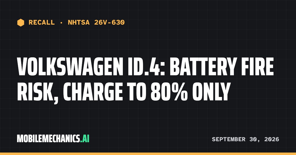 Recall notice: Volkswagen recalls 2023–2026 ID.4: High-Voltage Battery May Catch Fire, Charge to 80% Until Fixed